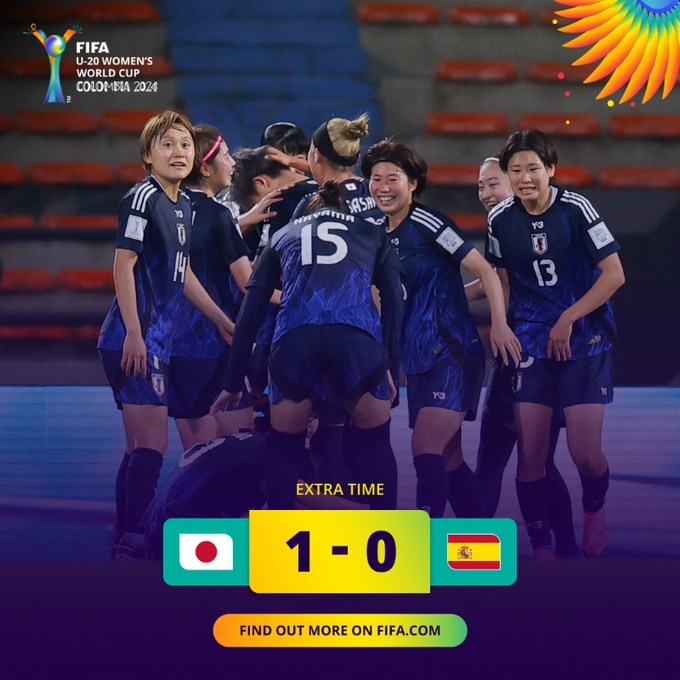 U20女足世界杯日本1-0擊敗西班牙，半決賽將戰荷蘭女足